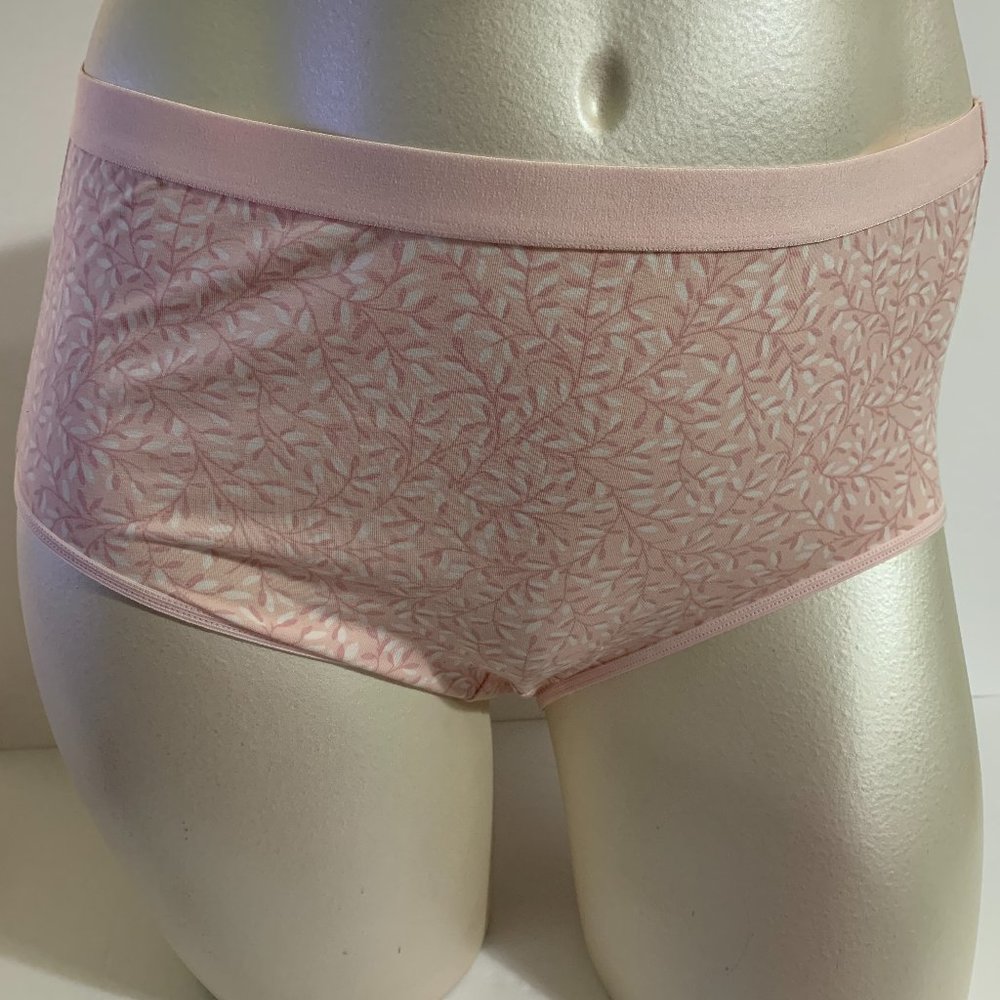 Catherines Full Brief Panties Underwear Leaf Cotton Blend Pink White Plus Sz 2X
